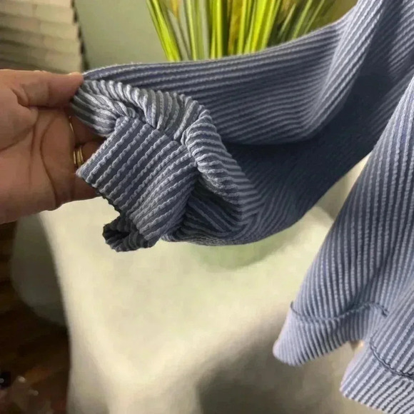 Altar’s State Small Ribbed V Neck Pullover Sweater Long Sleeves High Low Blue - Picture 3 of 9